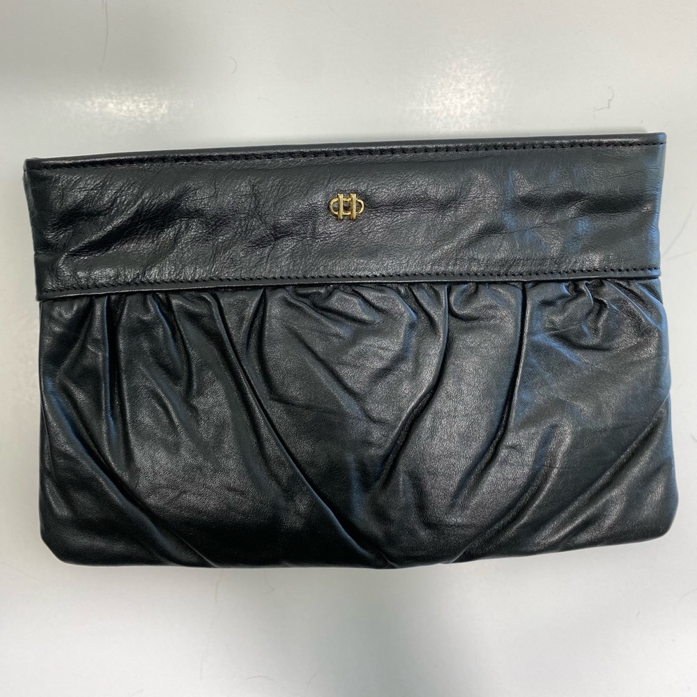 Letisse Bag Clutch Black Pleated leather Handbag Vintage Evening  party feminine